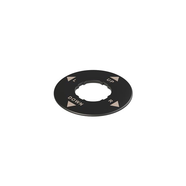 Plate with shaped hole, circular, Ø 60 mm, black, inscription "UP, R, DOWN, L" image 1
