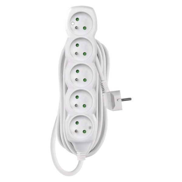 Extension Cord 5 m / 5 sockets / white / PVC / 1.5 mm2 image 1