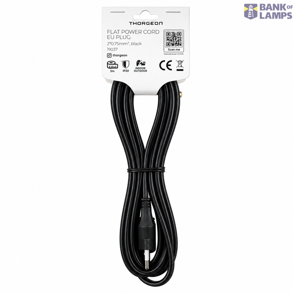 Flat Cord 3m 2×0.75mm² 2.5A 250V~ IP20 EU Plug Black image 2