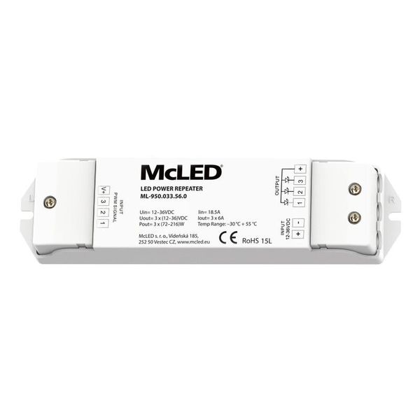 Signal amplifier for RGB LED strips, 3x 6A, max. 18A, 12-36VDC, IP20 image 1