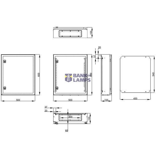 Wall-mounted enclosure 1 door IP65 H=600 W=500 D=155 mm image 2