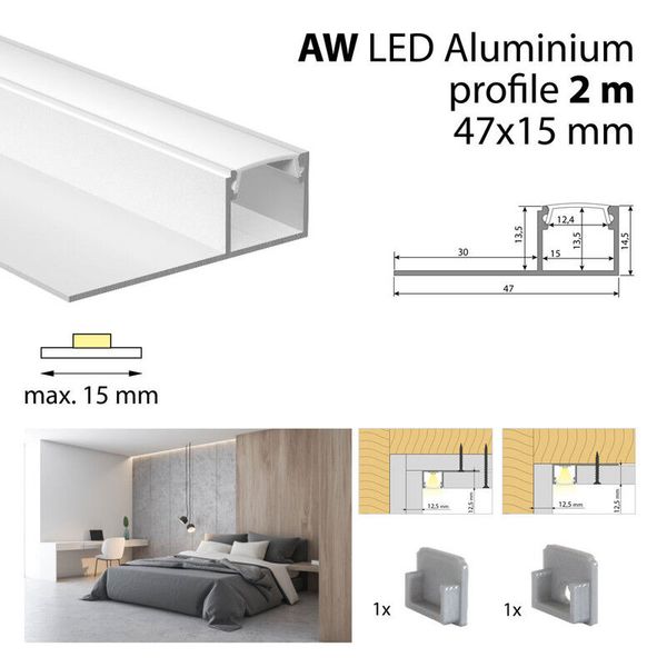 Aluminum profile for plasterboards AW 2m Whitey diffus., 2x end image 1
