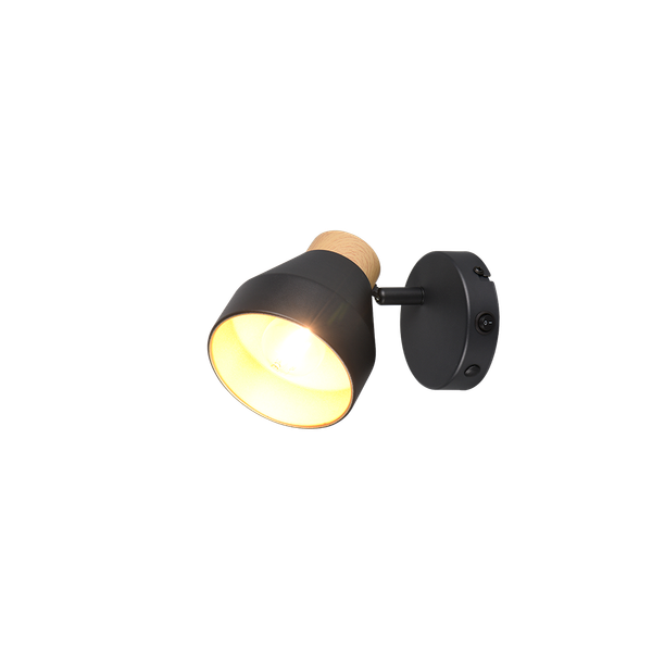 Valentin spot 1-pc E14 matt black/gold/wood image 1