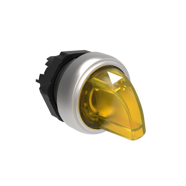 Illuminated selector switch actuator Ø22mm Platinum series chromed plastic, 3 position, 1 > 0 < 2. Yellow image 1