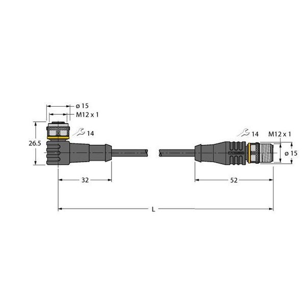 Actuator and Sensor Cable, PUR Extension Cable   WKS4.4T-P7X2-3-RSS4.4T/TXL image 1