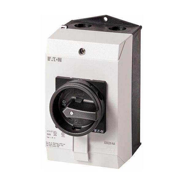 P1-25/I2/SVB-SW/HI11-NA Main switch, P1, 25 A, surface mounting, 3 pole, 1 N/O, 1 N/C, STOP function, With black rotary handle and locking ring, UL/CSA image 6