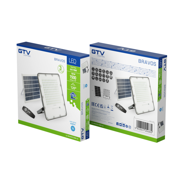 LED solar floodlight BRAVOS, 1500 lm, 6400K, IP65, 120°, remote control image 2