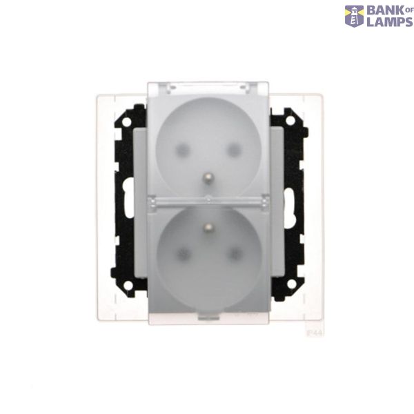 Double plug socket for the IP44 version - with a gasket - transparent flap, module, 16A, quick connection, light gray matt image 1