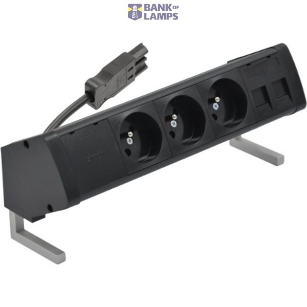 Desk socket set: 3x250V type E + 2xRJ45 plate with Keystone mounting, Wieland quick connector; black image 1