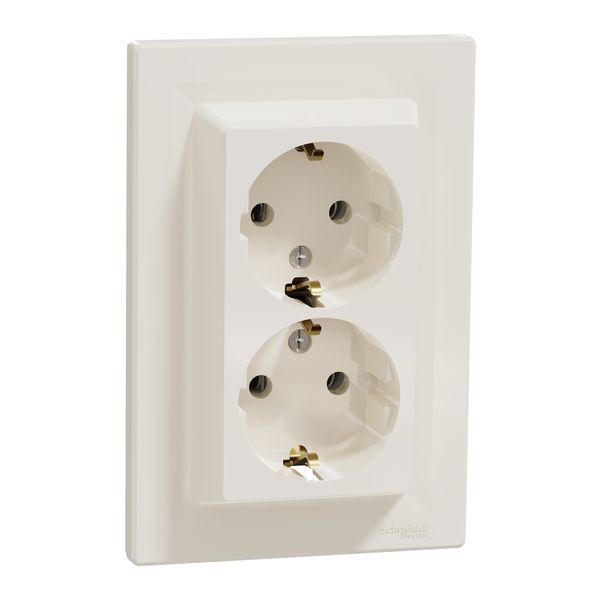 Asfora socket double, grounded, 16 A, screw, CREAM image 1