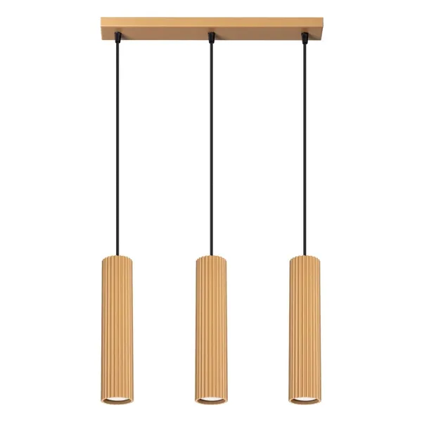 STYLISH GOLD HANGING LAMP WITH THREE GOLD LAMPSHADES, KARBON SERIES, ABOVE THE TABLE image 1