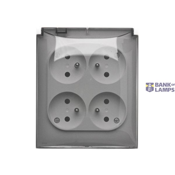 Quadruple socket outlet with earthing IP44 version - transparent flap, 16A, quick connection, white image 1