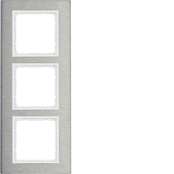 Frame 3gang vert., B.7, stainless steel/p. white matt, metal brushed image 1