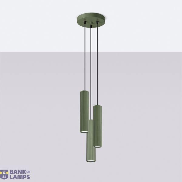 HANGING LAMP CYLINDRICAL GREEN LAMPSHADES WITH ELEGANT CARBON GROOVING 3XGU10 image 2