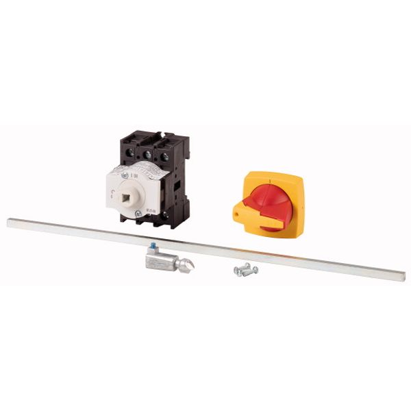 Main switch, P1, 25 A, rear mounting, 3 pole, Emergency switching off function, Lockable in the 0 (Off) position, With metal shaft for a control panel image 1