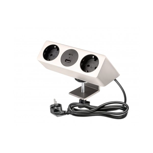 Furniture socket SOFITO, 2xSHUKO, USB A+C, cable 1.5 m, stainless steel image 1