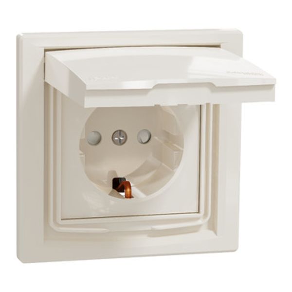Socket outlet Asfora side earth 16A IP44 with lid cream image 1