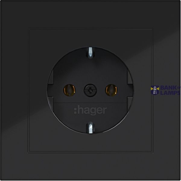 SCHUKO wall socket with cover plate, push-in type, A.1 night black glass. image 1