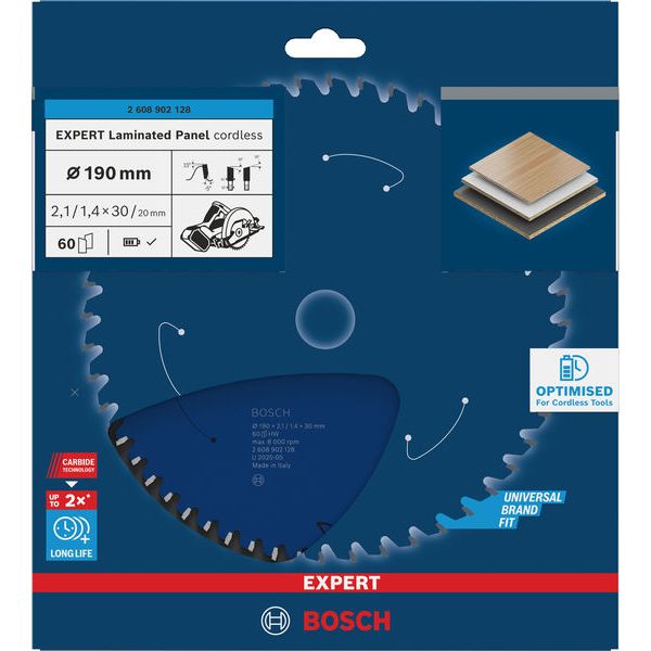 Expert for Laminated Panel Circular Saw Blade for Cordless Saws 190x2.1/1.4x30 T60 image 2