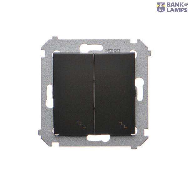 Double two way switch with LED indicator light, (module), 10AX, Screw, black matt image 1
