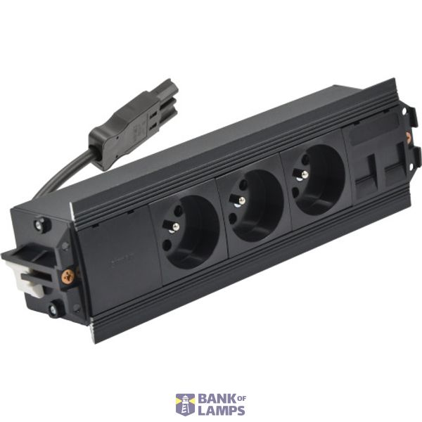 Indesk 3x250V typ E sockets + 2xRJ45 plate with Keystone mounting; Wieland quick connector; black image 1