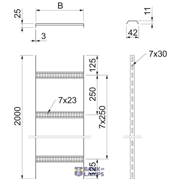 Cable ladder, shipbuilding with trapezoidal rung 25x256x2000 Stainless image 2