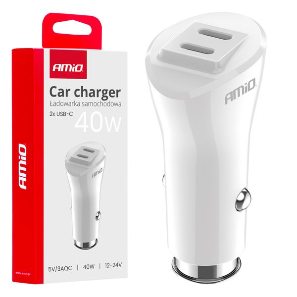 Car charger 2xUSB-C 40W 12/24V AMiO-03884 image 1