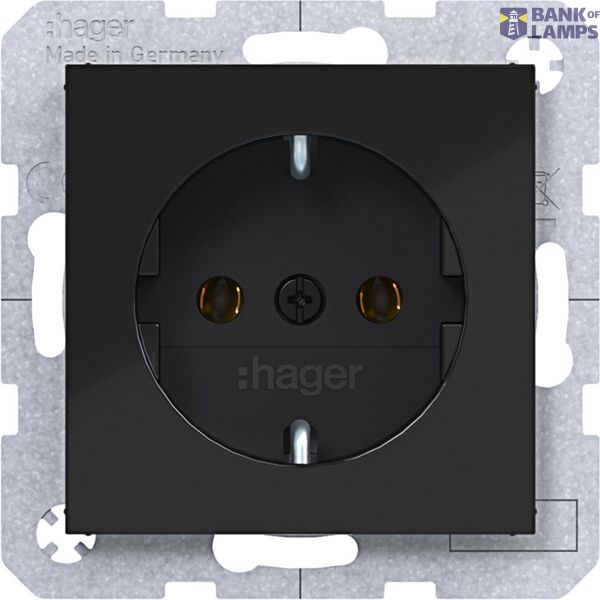 SCHUKO wall socket, screw lift terminals, A.x/C.x, night black glass. image 1