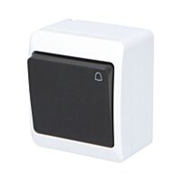 GALATEA Bell symbol button No. 1/0 10A 230V on plaster IP44 white/black image 1