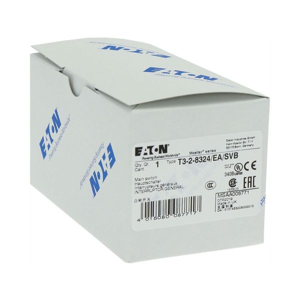 T3-2-8324/EA/SVB Main switch, T3, 32 A, flush mounting, 2 contact unit(s), 4 pole, Emergency switching off function, With red rotary handle and yellow locking ring image 21