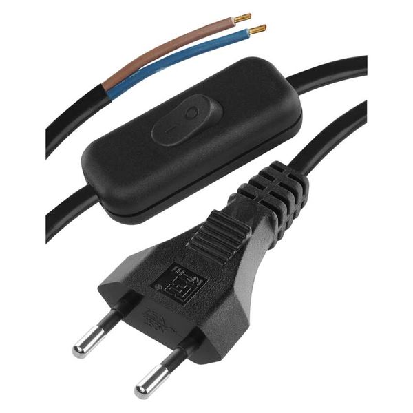 Power Cord PVC 2× 0,75mm2 with switch, 2m, black image 1