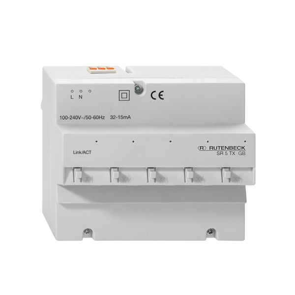 REG switch, transmission rate 10/100/1000 Mbit/s, for 5 data terminals, 6TE (1TE=18 mm), light gray (similar to RAL 7035) image 1