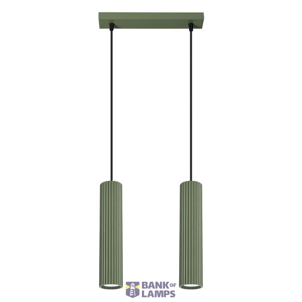 HANGING LAMP WITH TWO HANGS AND GREEN GROOVED LAMPSHADES, CARBON SERIES image 3