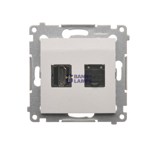 HDMI socket + computer socket RJ45 cat.6, white image 1