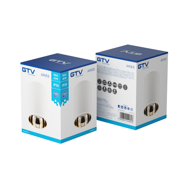 Ceiling luminaire housing ARIES, PC, 73x105mm, IP20, max. 20 W, round, white/gold image 2