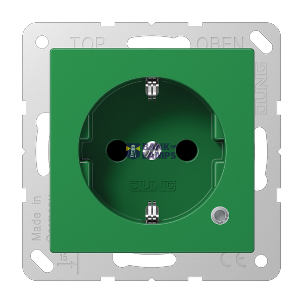 SCHUKO socket, 16 A 250 V ~, with function indicator, integrated increased contact protection, SAFETY+, thermoplastic, Series A, green (for SV) image 1