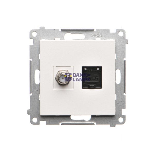 Aerial socket type "F" + computer socket RJ45 cat.6, module, white matt image 1