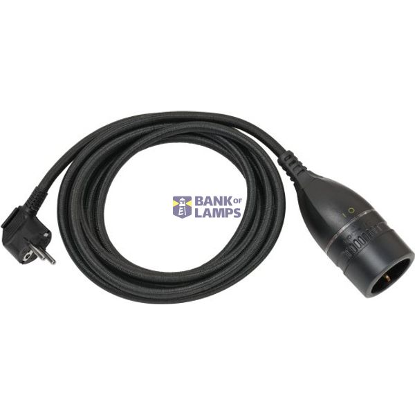 Quality Plastic Extension Cable with rotary switch and textile cladding 5m H05VV-F 3G1.5 black image 1