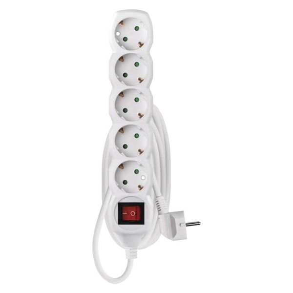 Extension Cord 3 m / 5 sockets / switch / white / PVC / 1.5 mm2 image 1