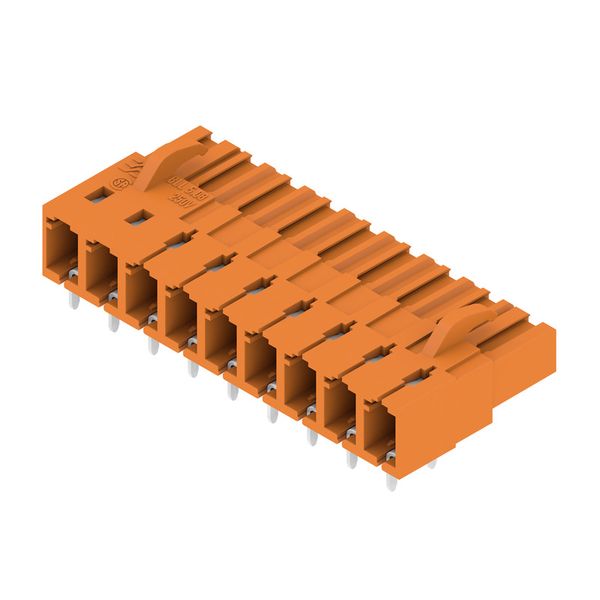 PCB plug-in connector, female header, closed side, THT solder connection, 5.08 mm, Number of poles: 9, 90°, Solder pin length (l): 3.2 mm, tinned, orange, Box image 2