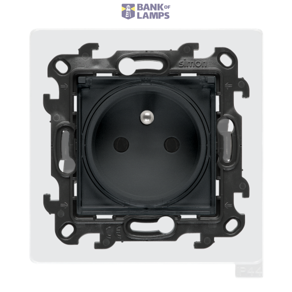 Single socket outlet with earthing for IP44 version with frame seal, without shutters, (module), Simon 24, IP44, 16A, graphite mat, Flap color: Transparent image 1