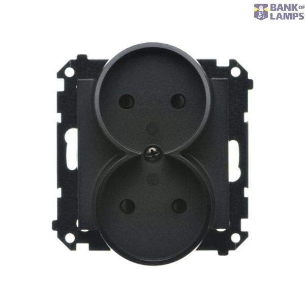 Double socket outlet without earthing, with shutters, module, 16A, quick connection, black matt image 1