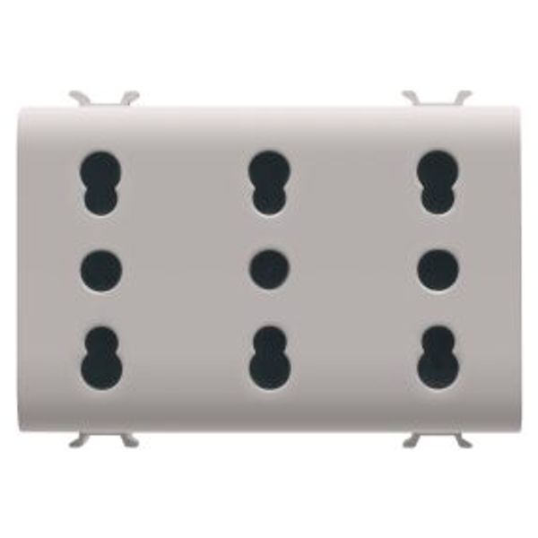 ITALIAN STANDARD TRIPLE SOCKET-OUTLET 250V ac - 3X2P+E 16A DUAL AMPERAGE - P11-P17 - 3 MODULES - NATURAL SATIN BEIGE - CHORUSMART image 1
