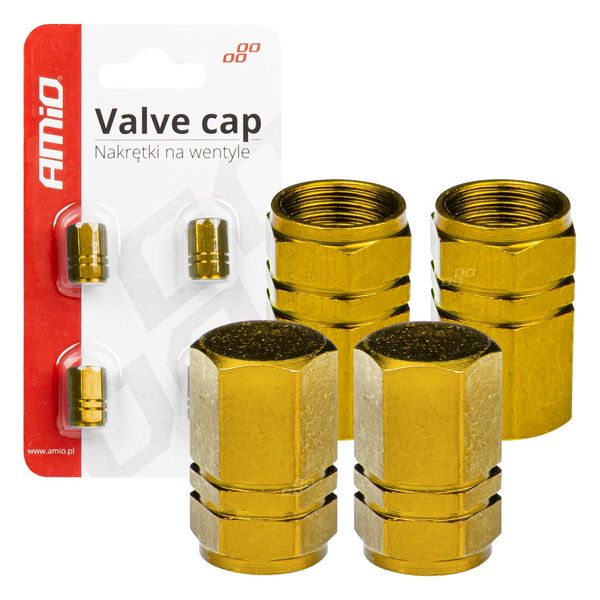 Aluminium valve cap yellow 4 pcs AMIO-03633 image 1