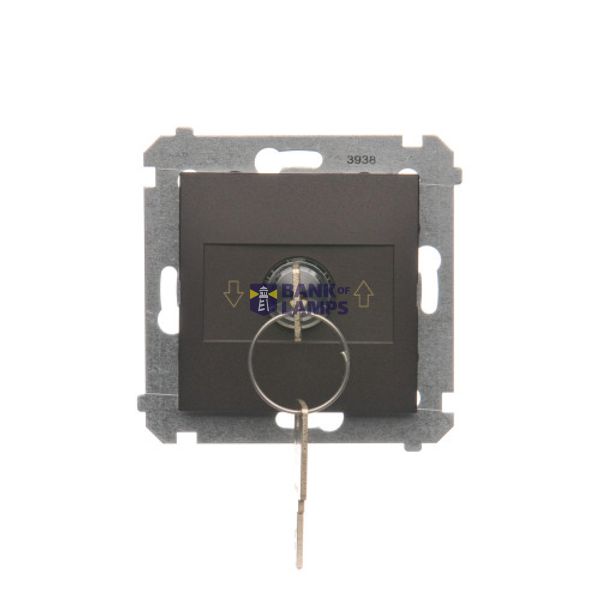 Roller blind control switch with key (modul) 3 positions "I-0-II"; brown matt metallic image 1