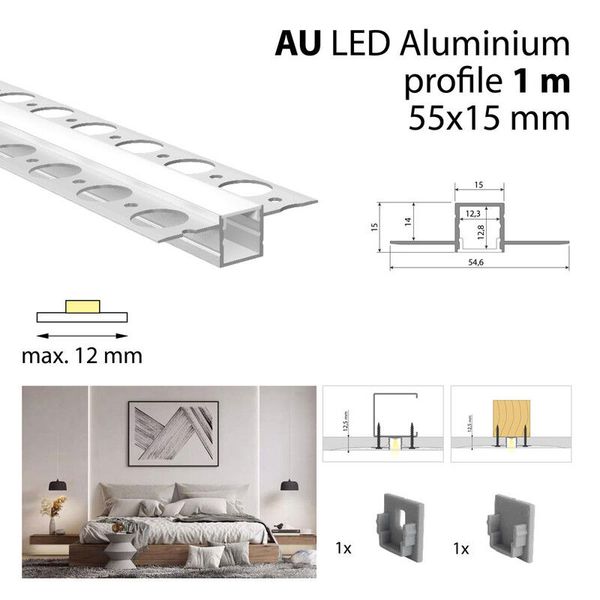 Aluminum profile for plasterboards AU 1m Whitey diffus., 2x end image 1
