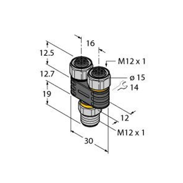 2-Way Splitter Y-Splitter without Cable, M12 × 1 Male Connector — 2 × M12 × 1 Female Connectors   YB2-FSME5-2FKME5.4 image 1