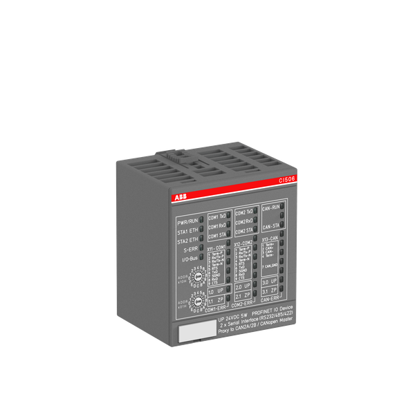 Interface module. PROFINET IO RT device. Gateway module. 2 serial interfaces: RS232, RS422, RS485. 1 CANopen master interface (CI506-PNIO) image 1