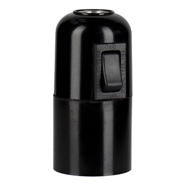 Lampholder E27 Bakelite Plain + Switch Black image 1