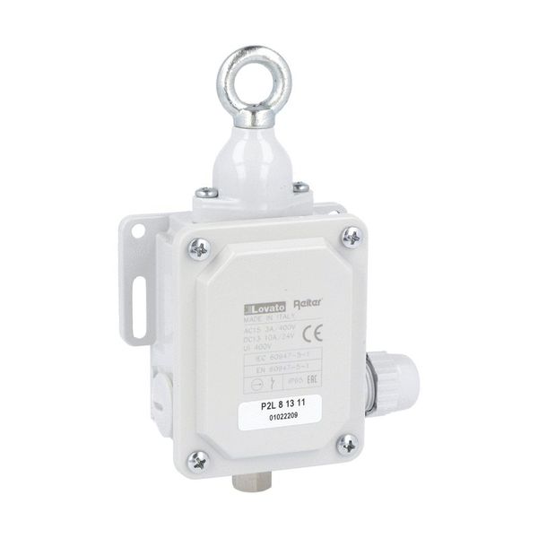 Rope-pull lever limit switch for normal stopping, without RESET button. Contacts 1NO+1NC. IP65. 40N operating force image 1